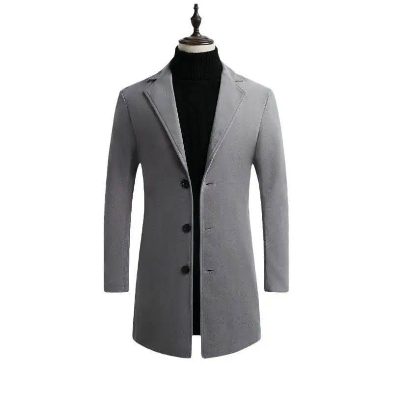 2021 Men's Woolen Coat Navy Blue Slim Fit Mid Length - Image 13