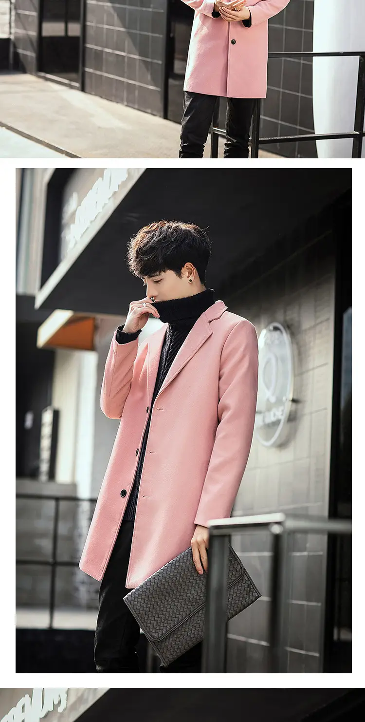 2021 Men's Woolen Coat Navy Blue Slim Fit Mid Length — feature 17
