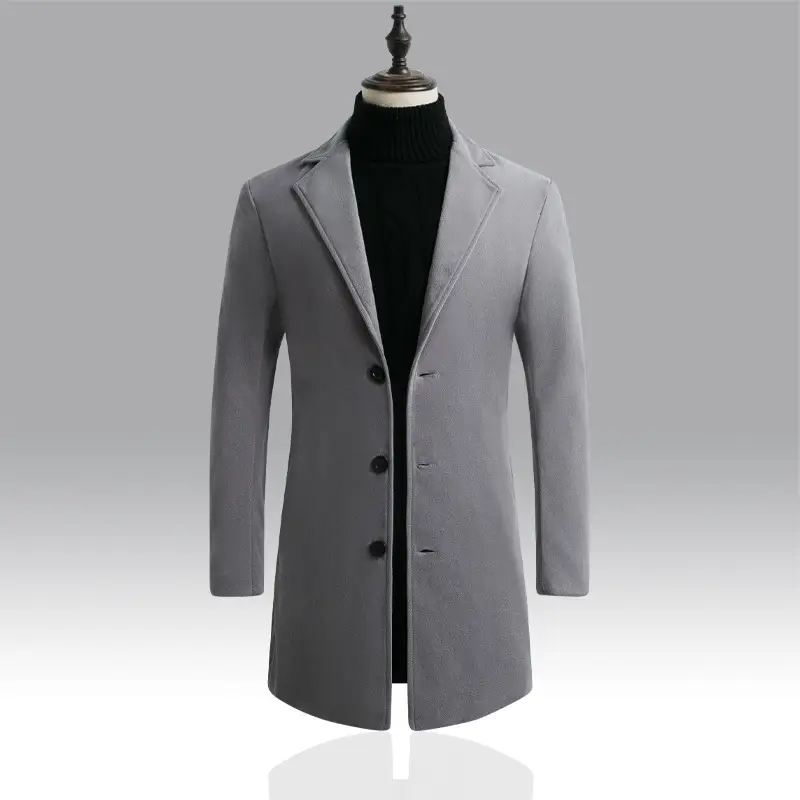 2021 Men's Woolen Coat Navy Blue Slim Fit Mid Length - Image 3