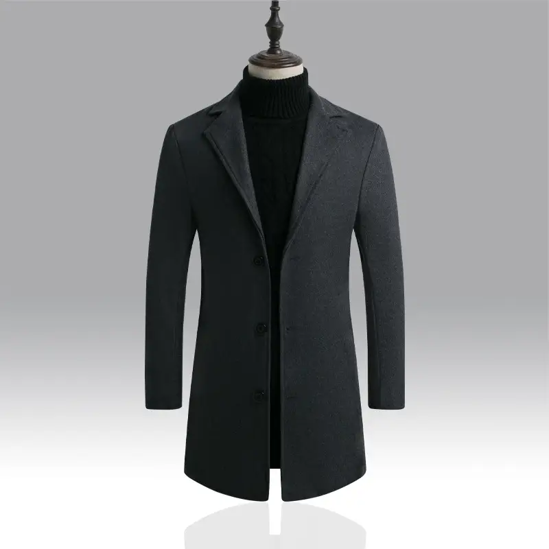 2021 Men's Woolen Coat Navy Blue Slim Fit Mid Length - Image 4