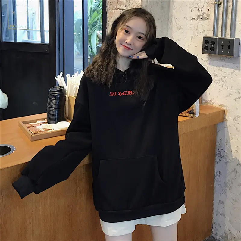 2025 Harajuku Style Fleece Hoodie Black Red Embroidery - Image 4