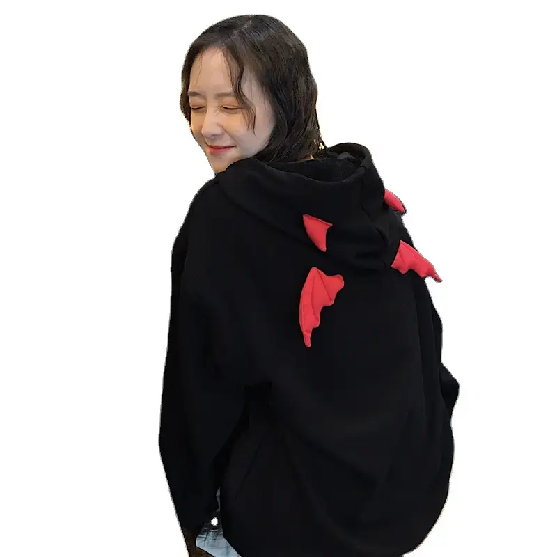2025 Harajuku Style Fleece Hoodie Black Red Embroidery - Image 6