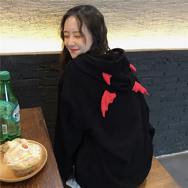 2025 Harajuku Style Fleece Hoodie Black Red Embroidery — feature 11