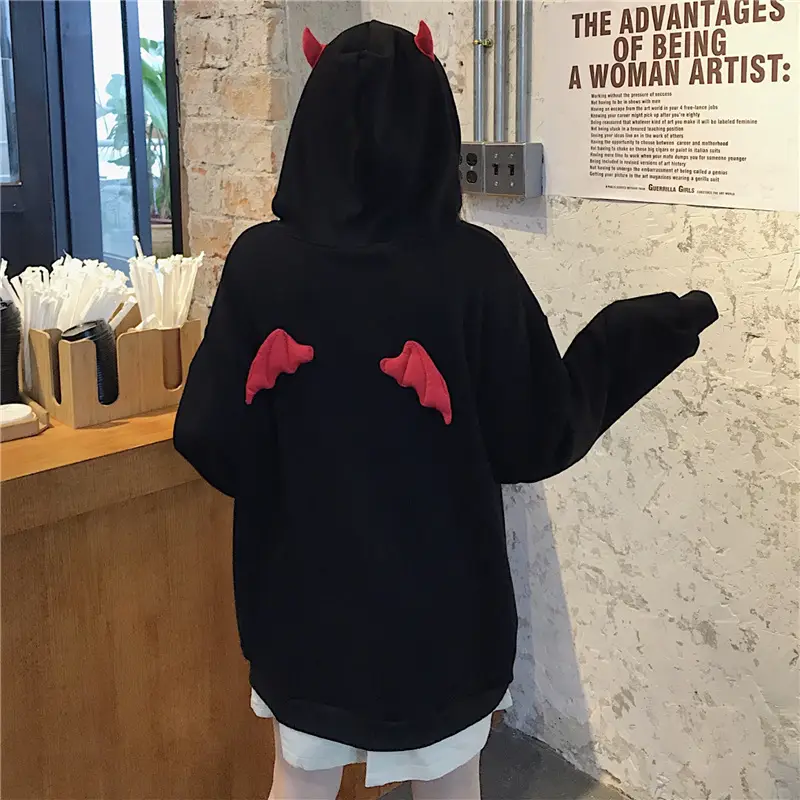 2025 Harajuku Style Fleece Hoodie Black Red Embroidery — feature 4