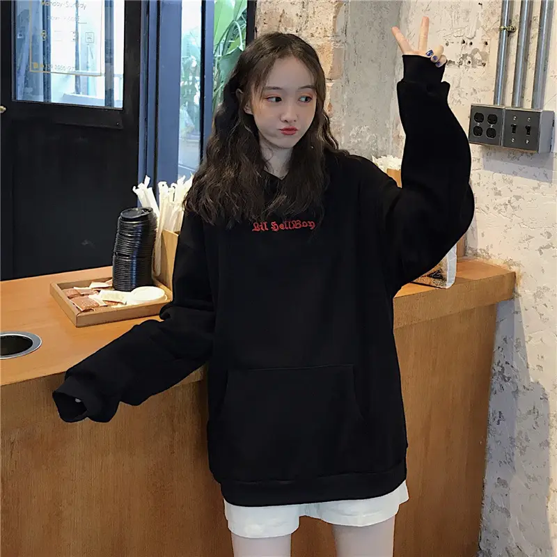 2025 Harajuku Style Fleece Hoodie Black Red Embroidery — feature 9