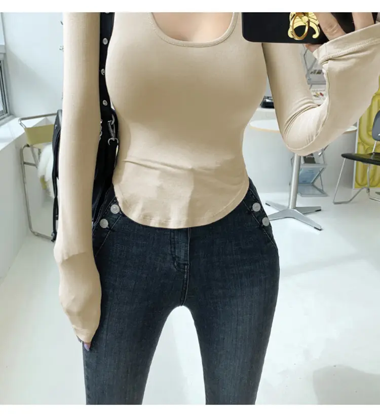 Women's Grey Sparkle Long Sleeve Top with Curved Hem — feature 17