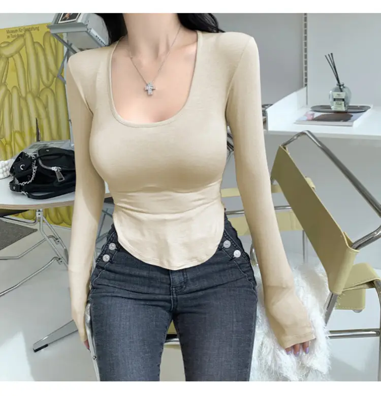 Women's Grey Sparkle Long Sleeve Top with Curved Hem — feature 20