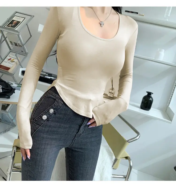 Women's Grey Sparkle Long Sleeve Top with Curved Hem — feature 22