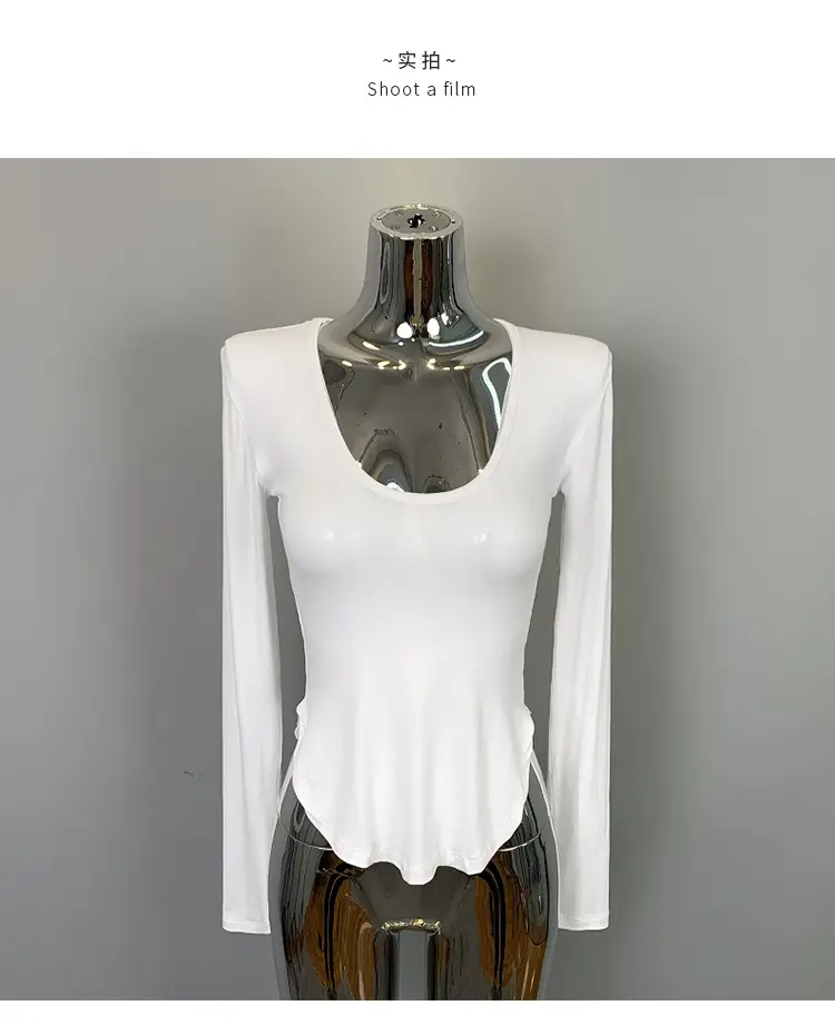 Women's Grey Sparkle Long Sleeve Top with Curved Hem — feature 29