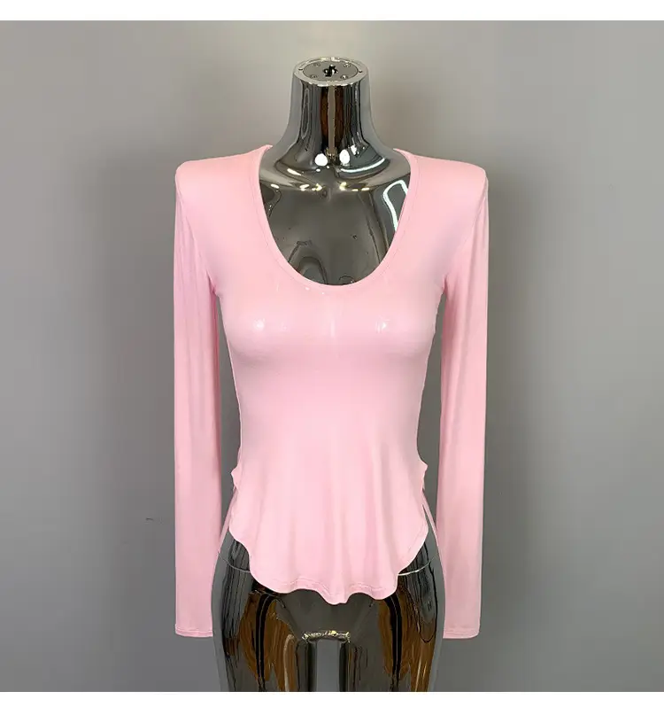Women's Grey Sparkle Long Sleeve Top with Curved Hem — feature 32