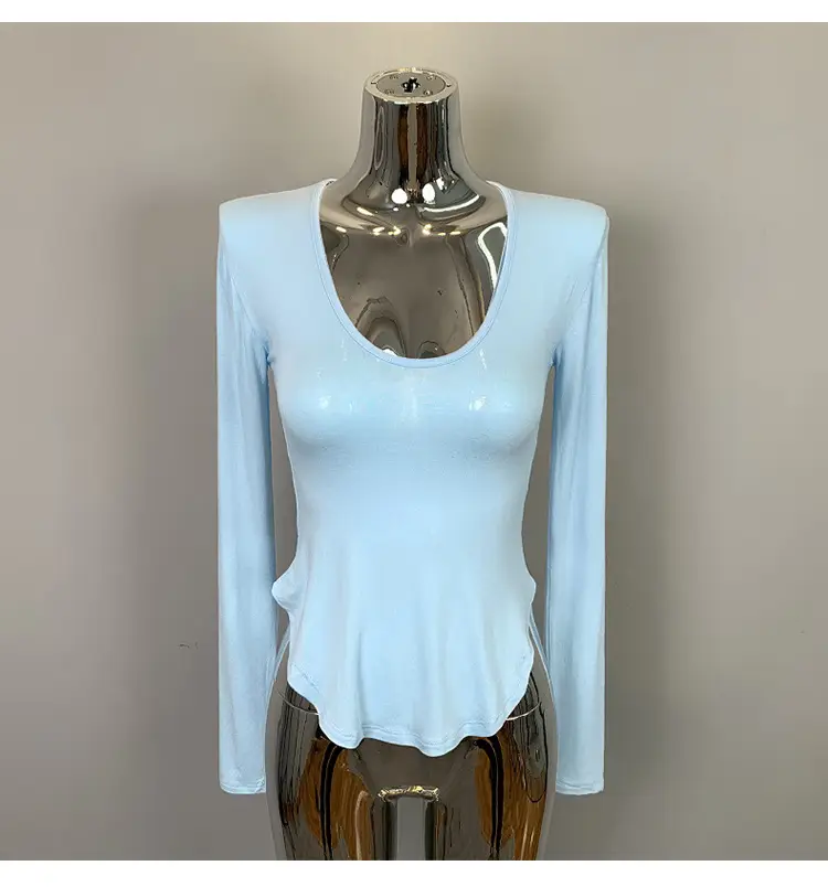 Women's Grey Sparkle Long Sleeve Top with Curved Hem — feature 33