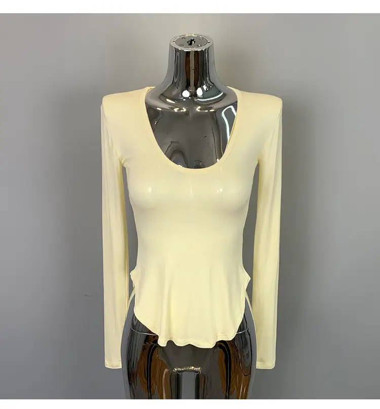 Women's Grey Sparkle Long Sleeve Top with Curved Hem — feature 34