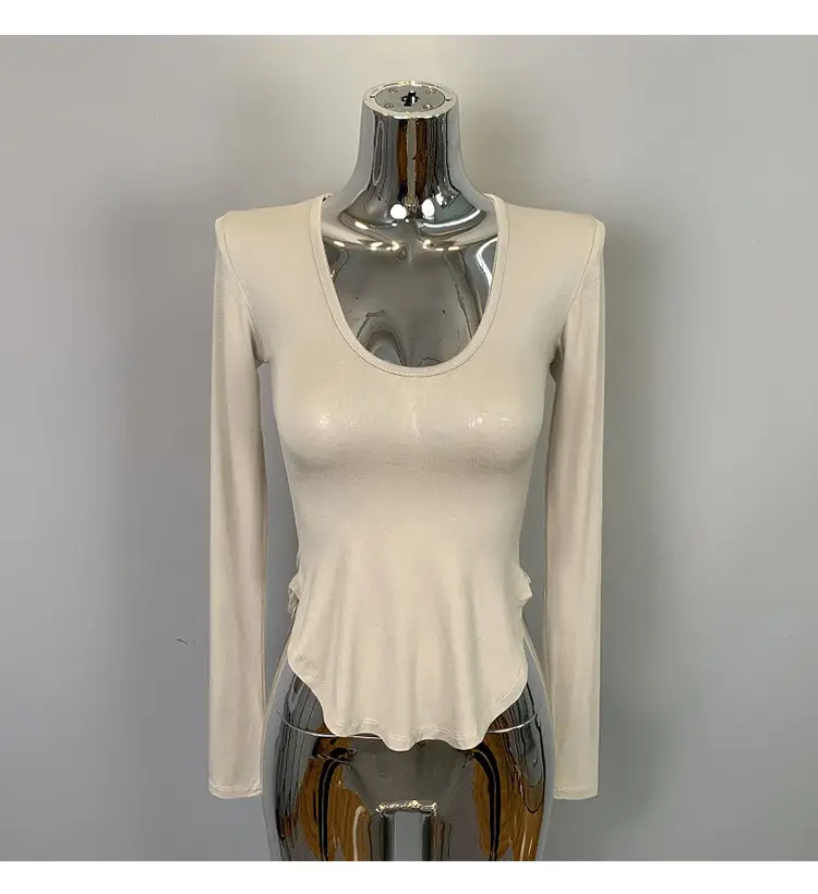 Women's Grey Sparkle Long Sleeve Top with Curved Hem — feature 35