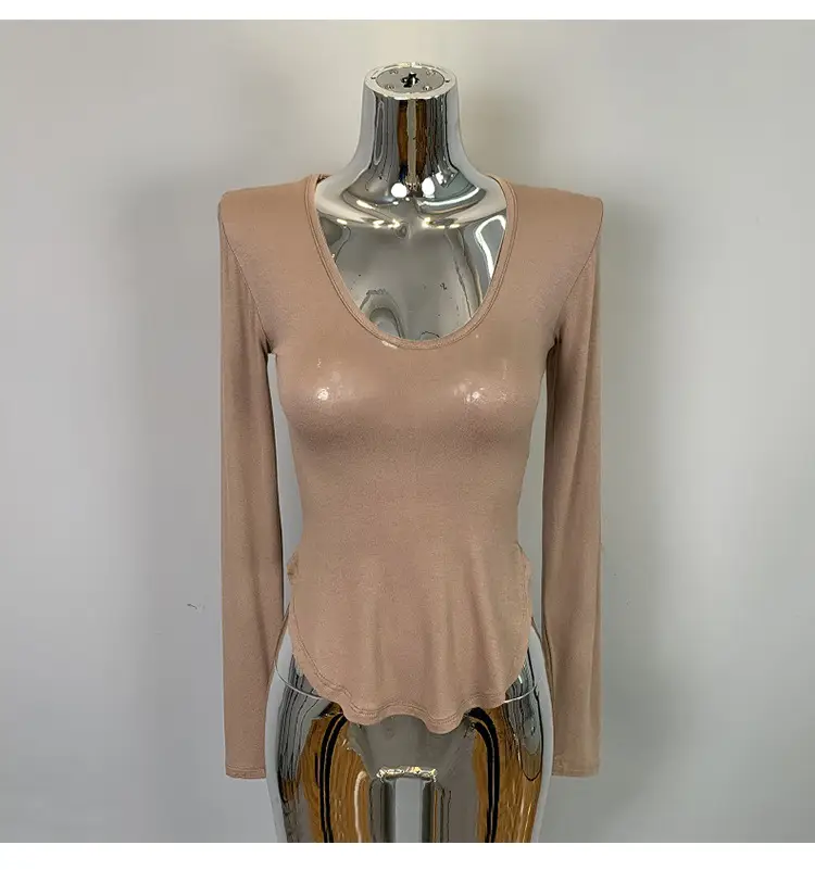 Women's Grey Sparkle Long Sleeve Top with Curved Hem — feature 36