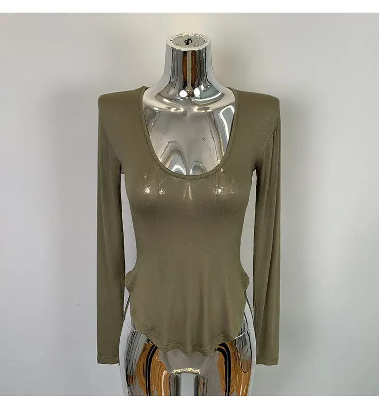 Women's Grey Sparkle Long Sleeve Top with Curved Hem — feature 37
