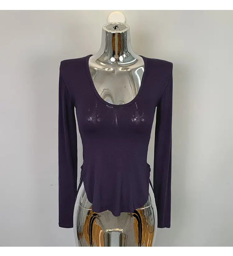 Women's Grey Sparkle Long Sleeve Top with Curved Hem — feature 38