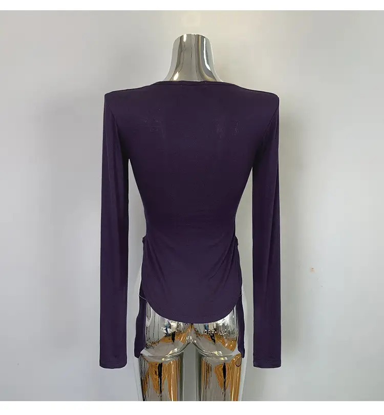 Women's Grey Sparkle Long Sleeve Top with Curved Hem — feature 39