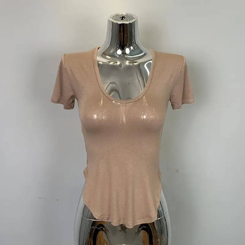 Women's Grey Sparkle Long Sleeve Top with Curved Hem - Image 13