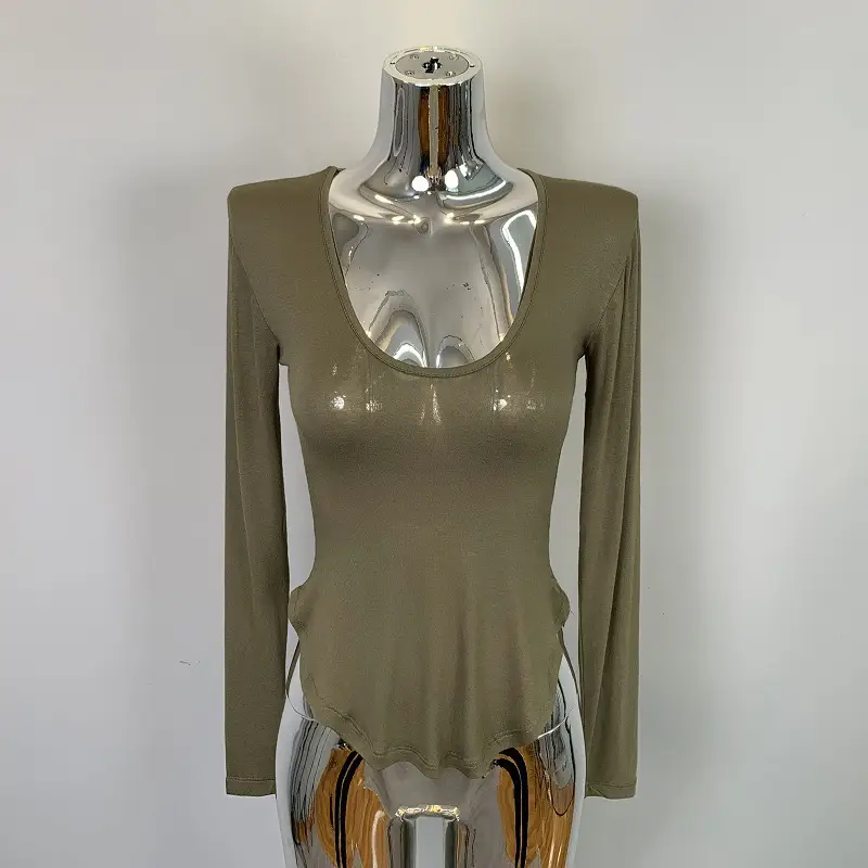Women's Grey Sparkle Long Sleeve Top with Curved Hem - Image 2