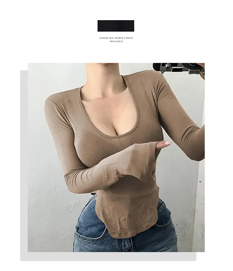 Women's Curved Chest Long Sleeve Brown T-Shirt — feature 1