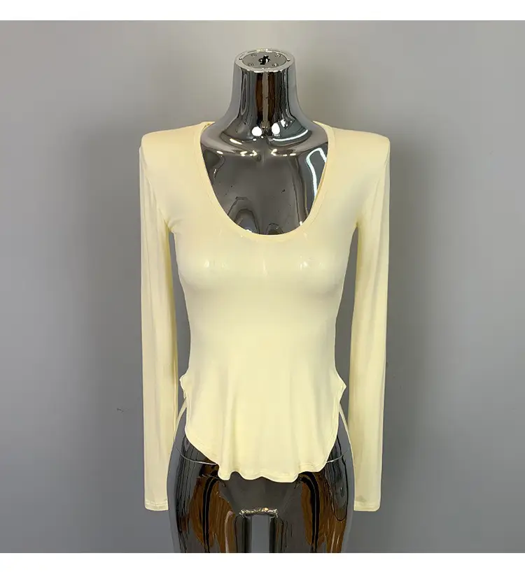 Women's Curved Chest Long Sleeve Brown T-Shirt — feature 14