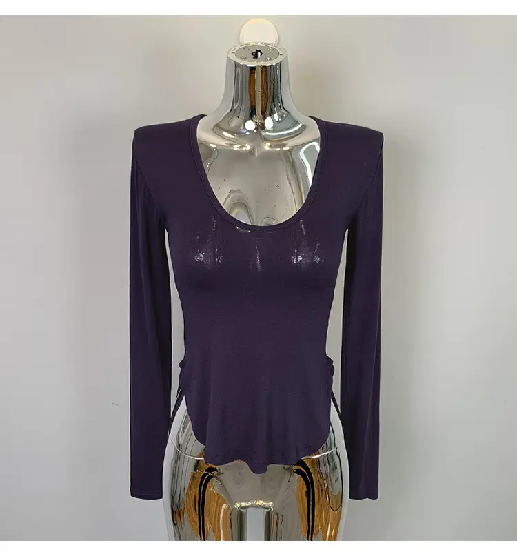Women's Curved Chest Long Sleeve Brown T-Shirt — feature 18
