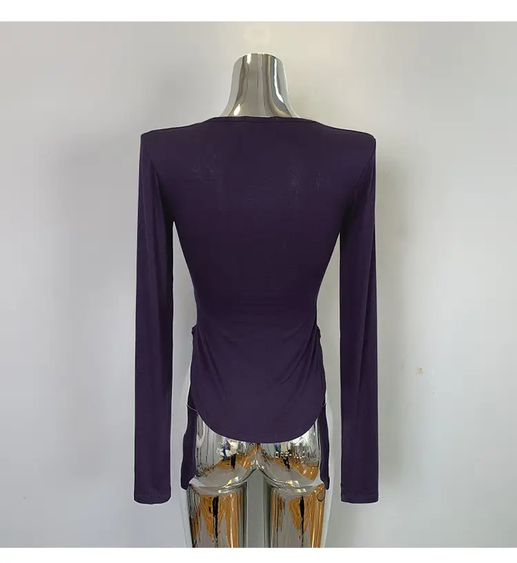 Women's Curved Chest Long Sleeve Brown T-Shirt — feature 19