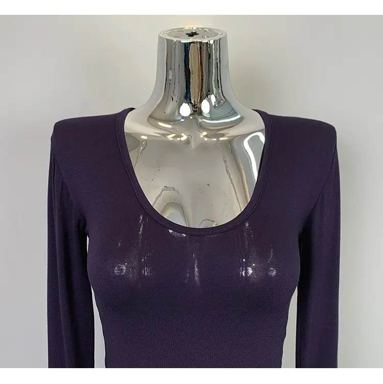Women's Curved Chest Long Sleeve Brown T-Shirt — feature 20