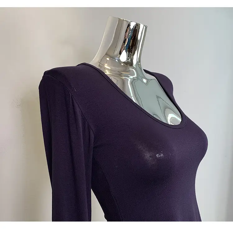 Women's Curved Chest Long Sleeve Brown T-Shirt — feature 21