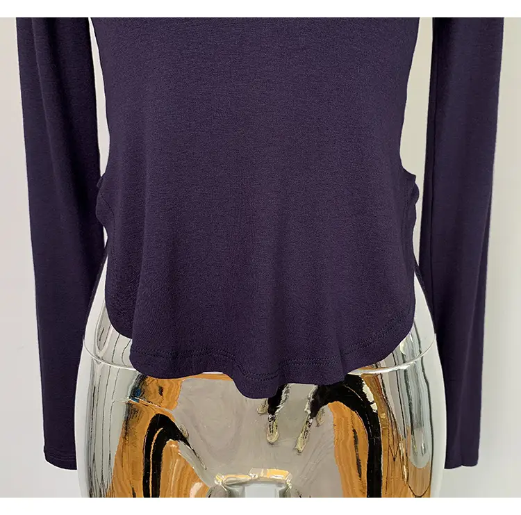 Women's Curved Chest Long Sleeve Brown T-Shirt — feature 22