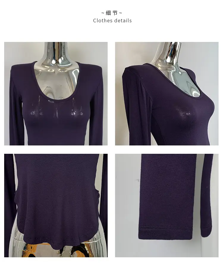 Women's Curved Chest Long Sleeve Brown T-Shirt — feature 4