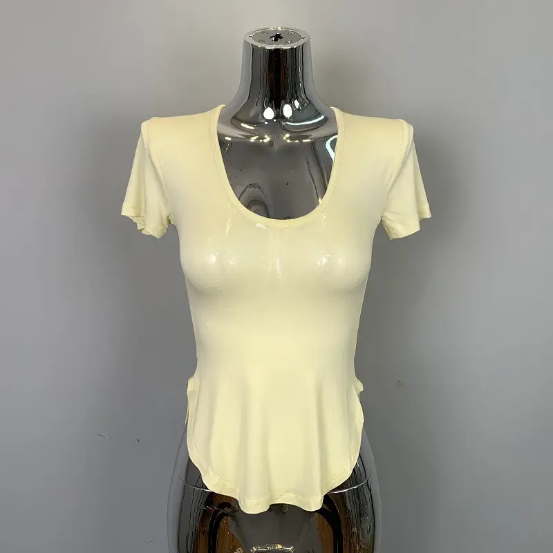 Women's Curved Chest Long Sleeve Brown T-Shirt - Image 12