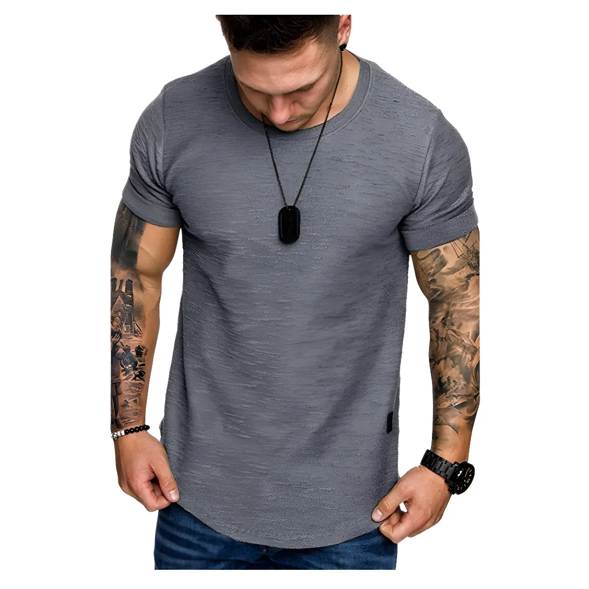 Men's White Bamboo Cotton Round Neck T-Shirt - Image 6