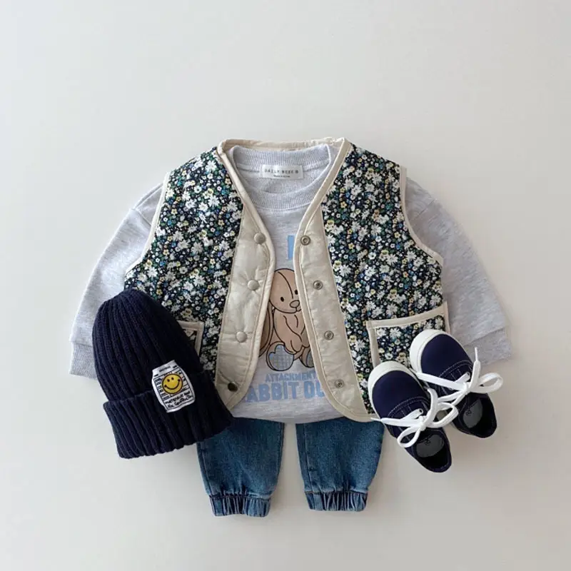 Korean Style Baby Vest Cotton Floral Winter Wear - Image 2