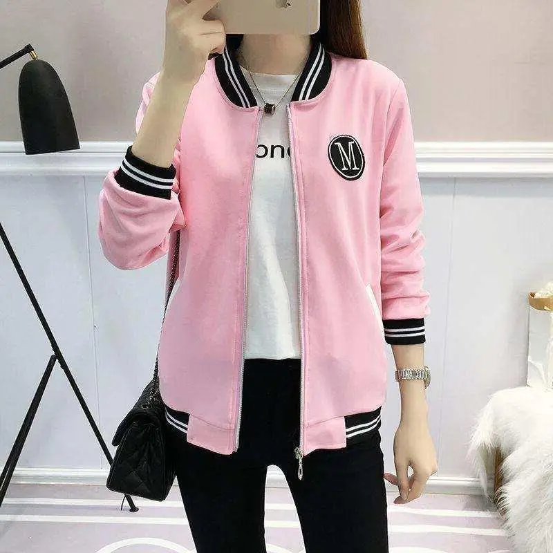 Women's Red Baseball Jacket Spring Autumn 2026 Plus Size - Image 3