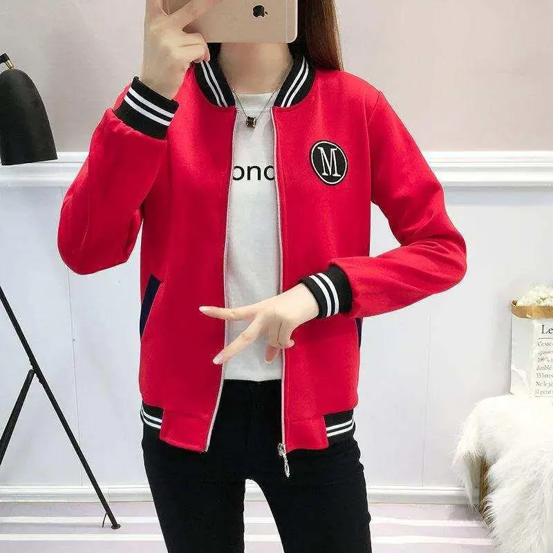 Women's Red Baseball Jacket Spring Autumn 2026 Plus Size - Image 5