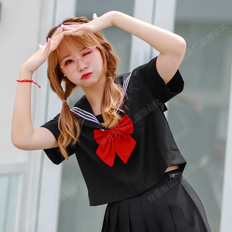 Black Sailor Shirt & Skirt Set with Bow