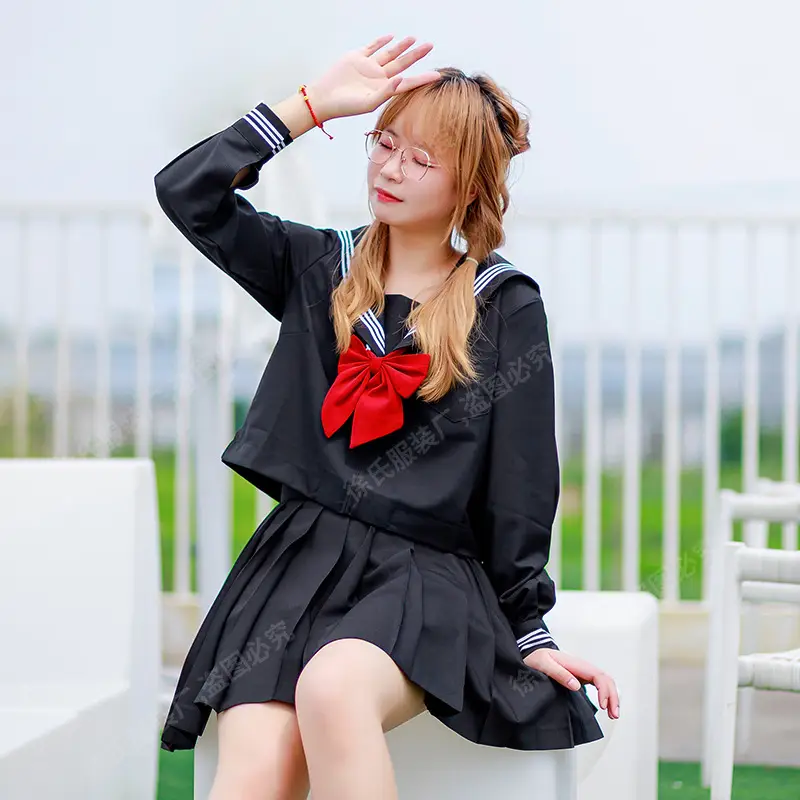 Black Sailor Shirt & Skirt Set with Bow