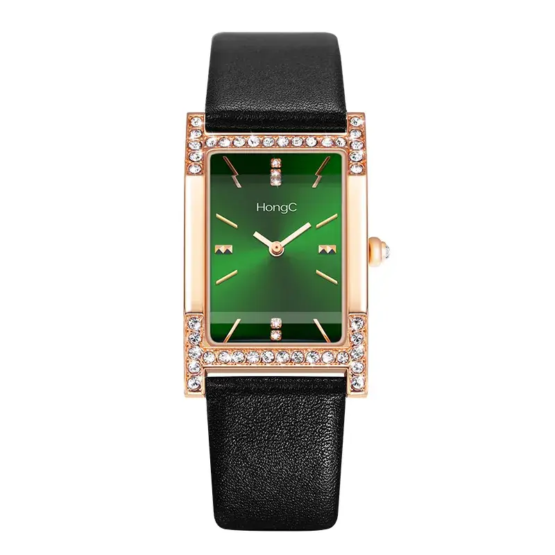 Women's Green Square Watch with Rose Gold Frame - Image 7