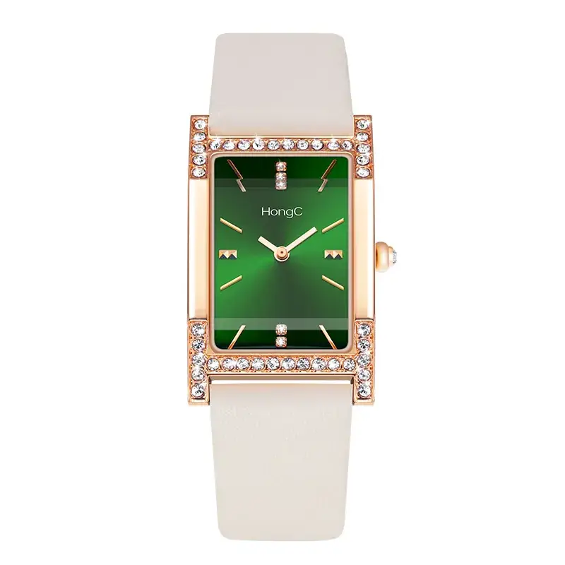 Women's Green Square Watch with Rose Gold Frame - Image 8