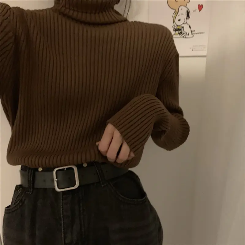 Women 2023 Turtleneck Sweater Blue Slim Fit - Image 8