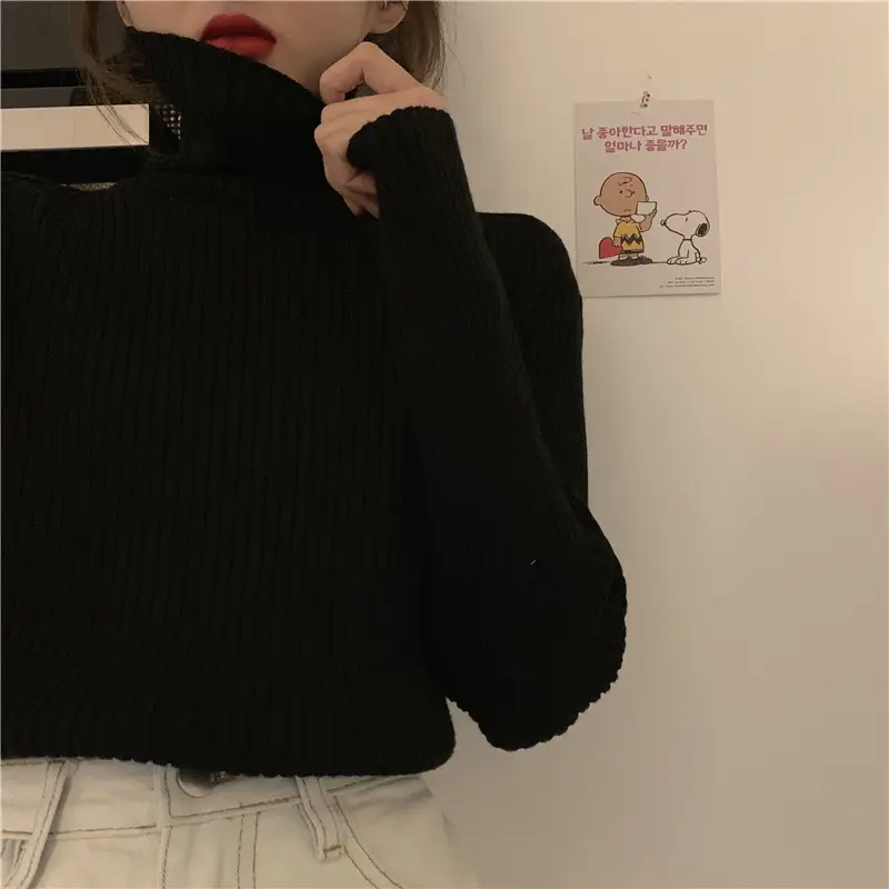Women 2023 Turtleneck Sweater Blue Slim Fit - Image 2