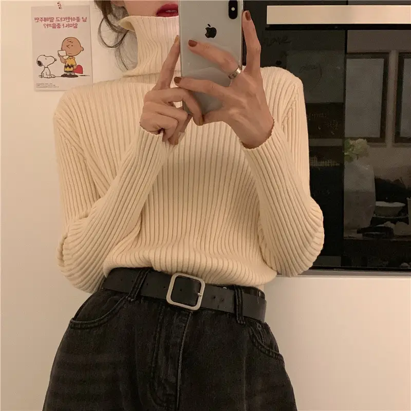 Women 2023 Turtleneck Sweater Blue Slim Fit - Image 3