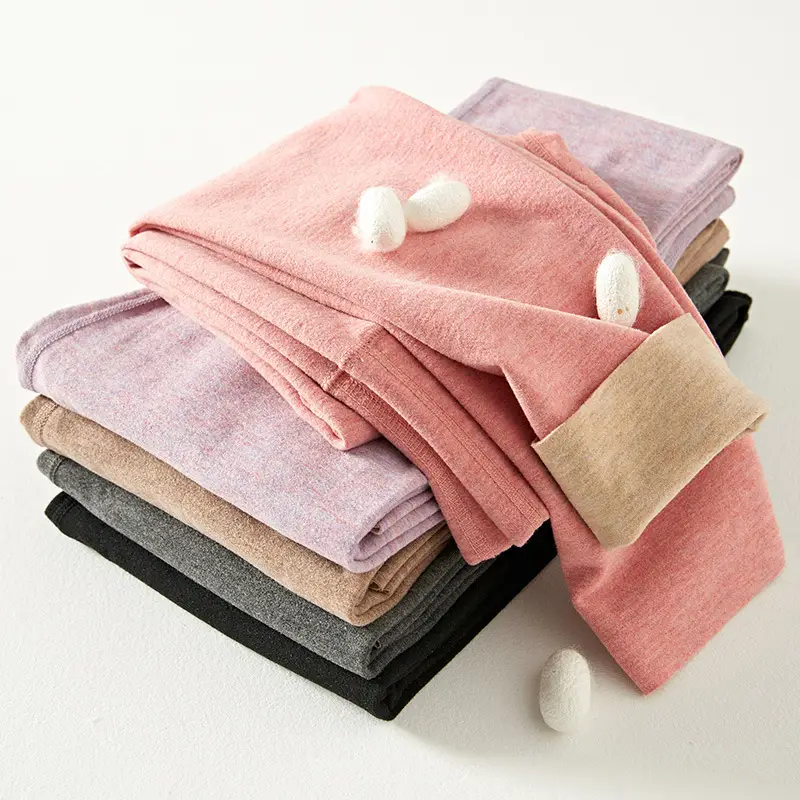 Women Velvet Silk Warm High Waist Leggings Pink - Image 9