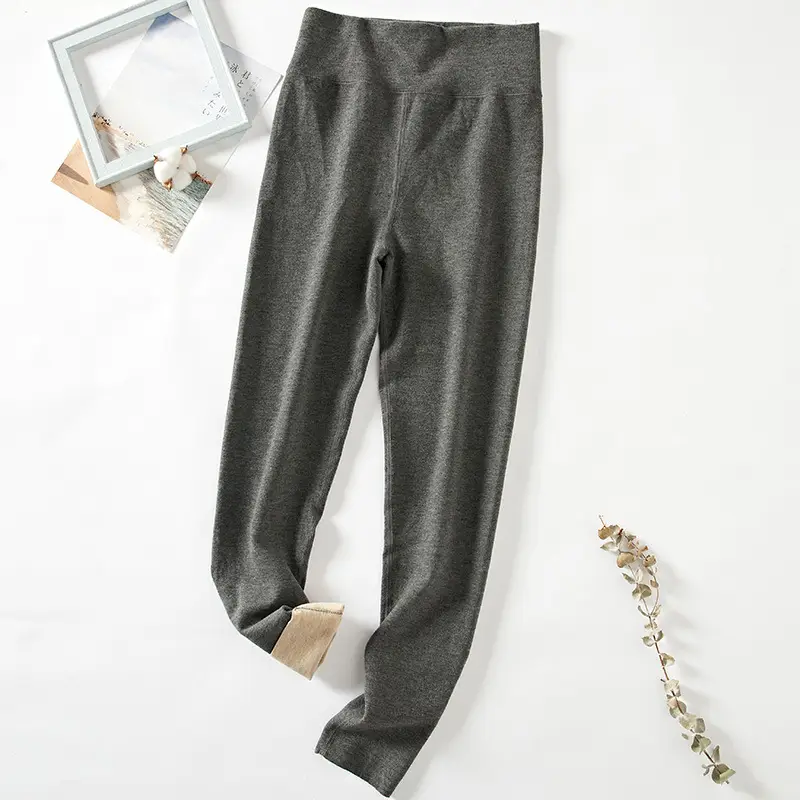 Women Velvet Silk Warm High Waist Leggings Pink - Image 2
