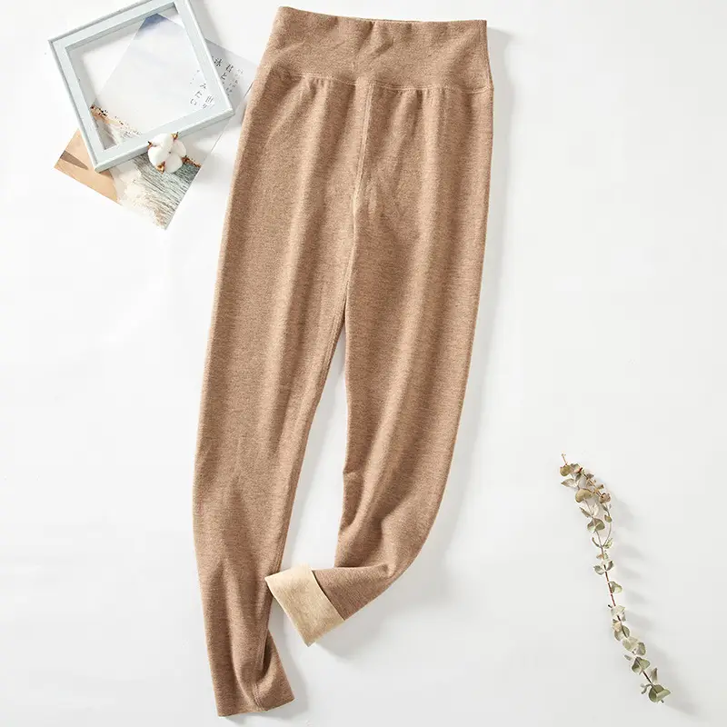 Women Velvet Silk Warm High Waist Leggings Pink - Image 5