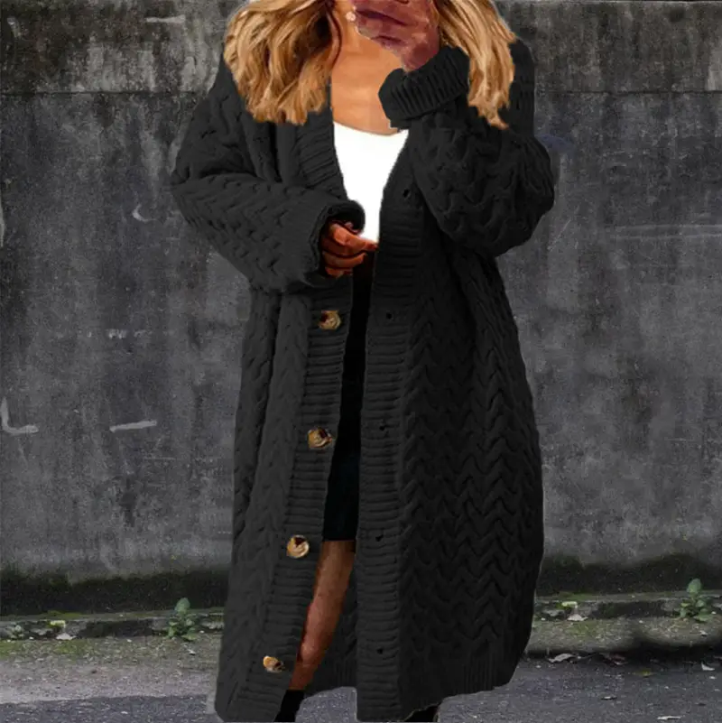 Long Twist Button Sweater Jacket Women Brown Large - Image 27