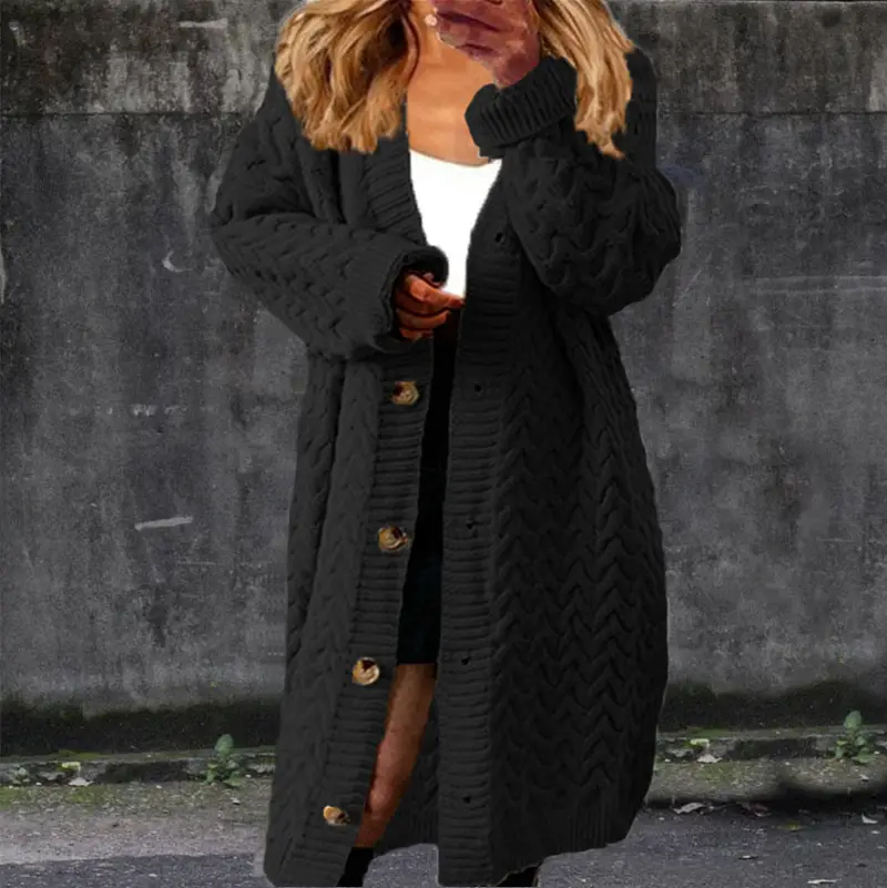 Long Twist Button Sweater Jacket Women Brown Large - Image 5