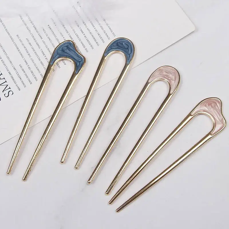 U-Shaped Metal Hairpin with Blue Shell Cap - Image 32