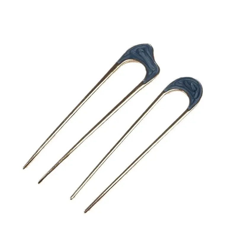 U-Shaped Metal Hairpin with Blue Shell Cap - Image 35